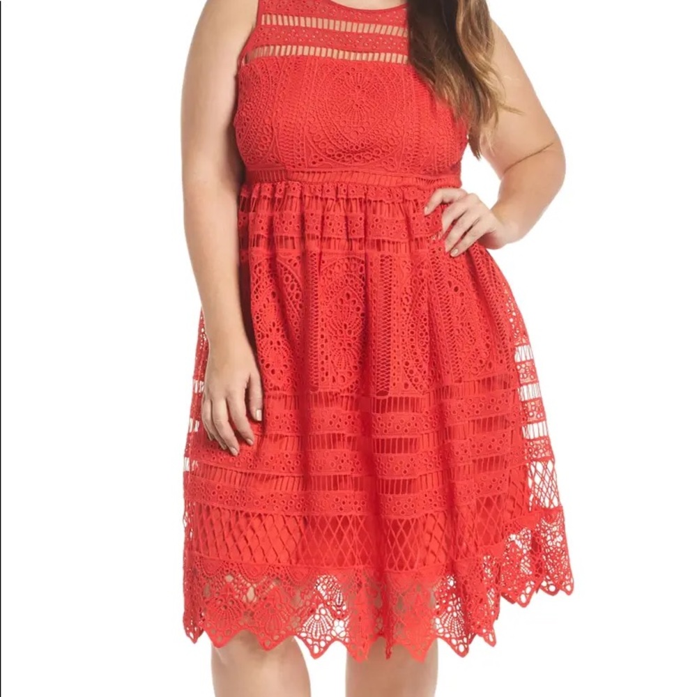 Coral Lost Ink Lace Overlay Dress